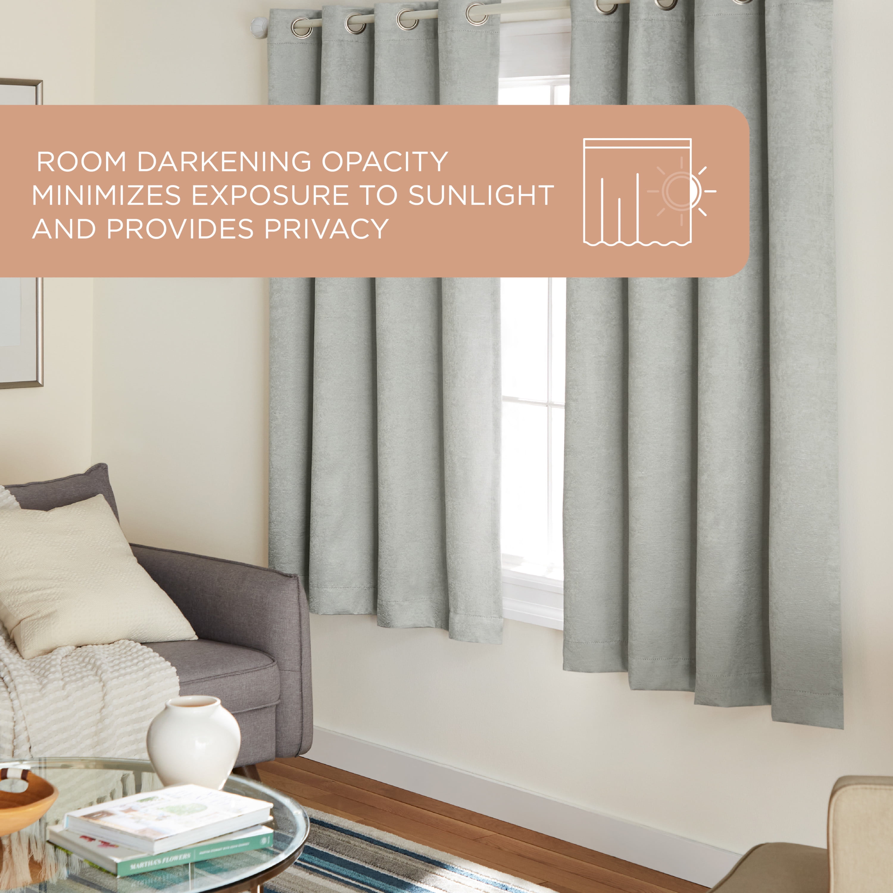 TOWN & COUNTRY EVERYDAY Lustre Solid Heavyweight Textured Sateen Indoor Curtains, Room Darkening Opacity, Grommet Top, Energy Efficient, 2-Pack Set, 52"x63", Silver