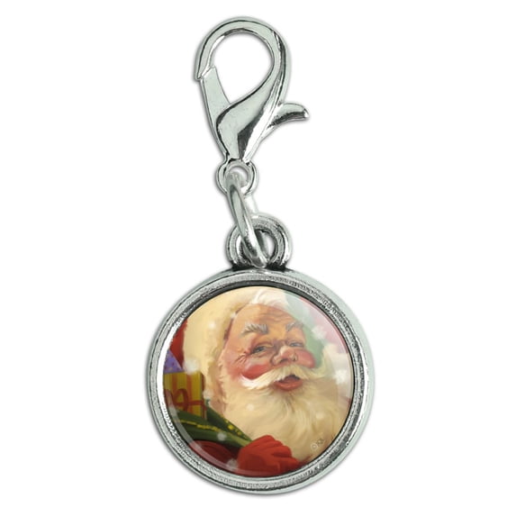 Christmas Holiday Santa and His Toy Sack Antiqued Bracelet Pendant Zipper Pull Charm with Lobster Clasp