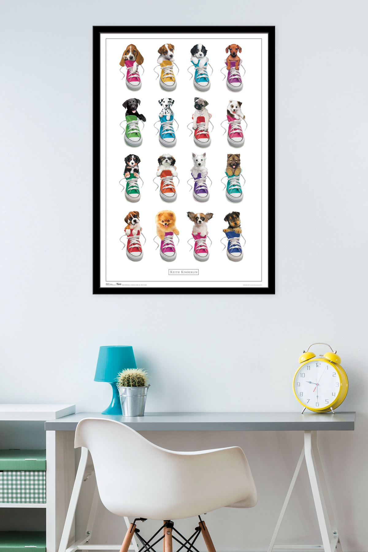 Keith Kimberlin - Puppies in Shoes Wall Poster, 22.375" x 34", Framed