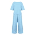 thumbnail image 4 of NMMUED Lounge Sets for Women 2 Piece Matching Travel Outfits 2026 Loose Short Sleeve Top Wide Leg Pants Pockets Matching Sets Women Clothing Light Blue XXL, 4 of 6