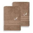 thumbnail image 2 of Authentic Hotel and Spa  Omni Turkish Cotton Terry Set of 2 Latte Brown Bath Towels with White Script Monogrammed Initial H, 2 of 5