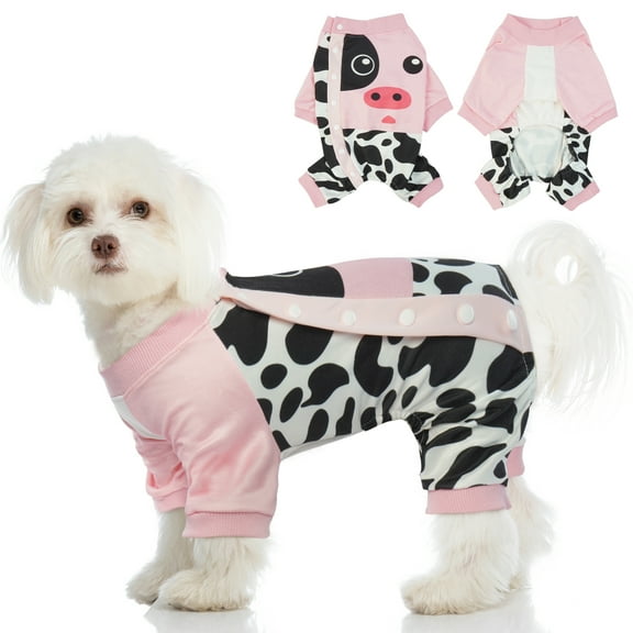 QBLEEV Dog Pajamas Jumpsuit Dog Pjs Clothes Apparel Onesies for Small Medium and Large Dogs，Lightweight Cute Pink Piglet Pattern Four Legs for Spring Autume and Winter