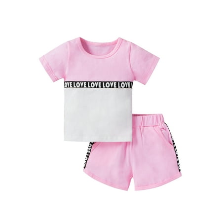 

TheFound 2Pcs Summer Kids Toddler Girls Letter Print Short Sleeve T-Shirt+Shors Pants Outfits
