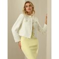 thumbnail image 4 of DARING DIVA Women's Cropped Blazer Button Front in Tweed Fabric M Cream White, 4 of 6