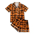 thumbnail image 5 of WTOBBY Ladies' Halloween Printed Pajama Set Loose Fit Casual Short Sleeve Top & Elastic Waist Shorts Two-Piece Sleepwear Comfortable Loungewear Home Outfit,Orange 3XL, 5 of 6