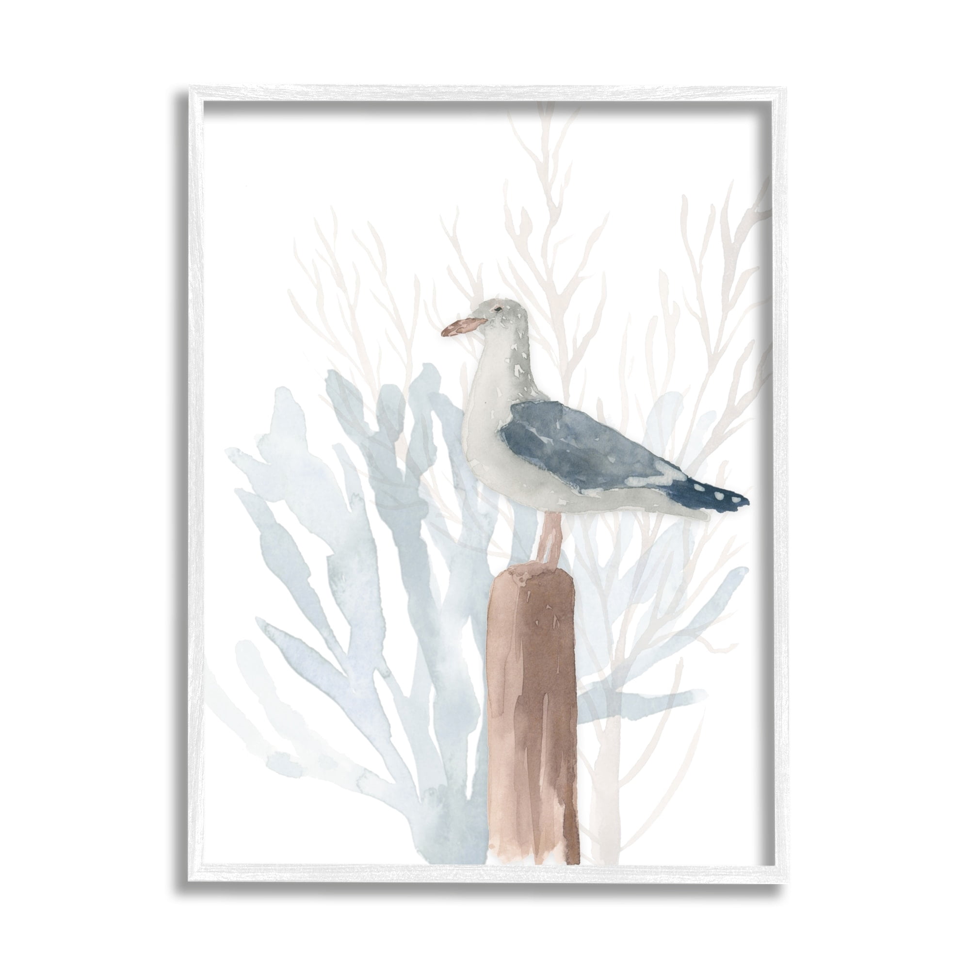 Stupell Industries Relaxed Nautical Seagull Beach Bird Blue Sea Coral, 11 x 14, Design by Lucille Price