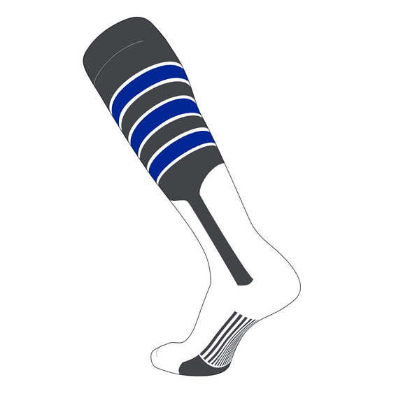 TCK Elite Baseball Knee High Stirrup Socks (D, 9in) Graphite, White, Royal (M)