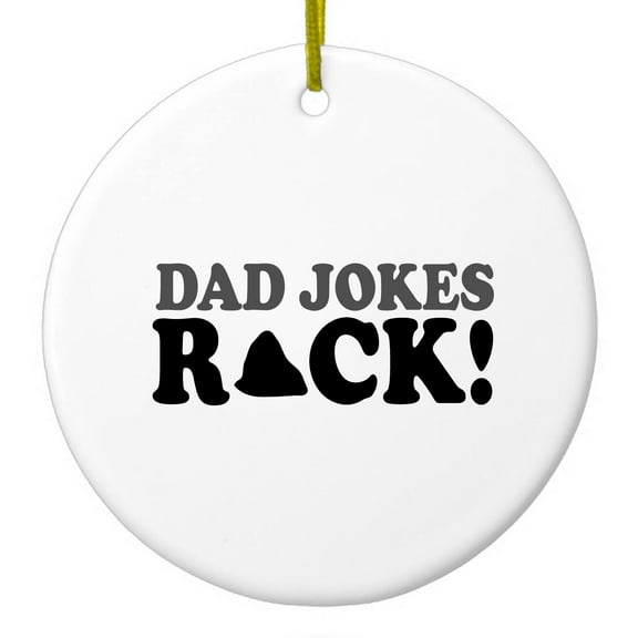 DistinctInk Hanging Ceramic Christmass Tree Ornament with Gold String - Great Gift / Present - 2 3/4 inch diameter - Dad Jokes Rock