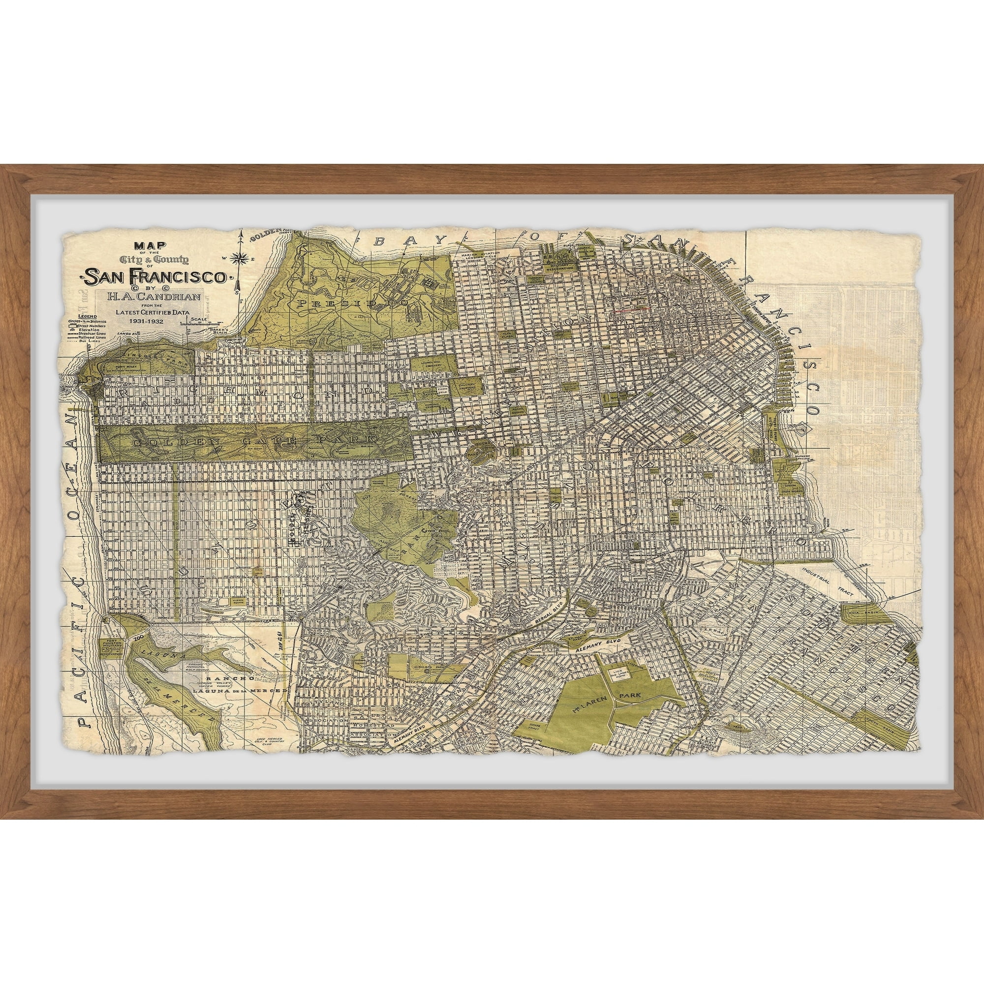 Marmont Hill Vintage San Francisco Map Framed Wall Art, 1.50" x 30.00"
