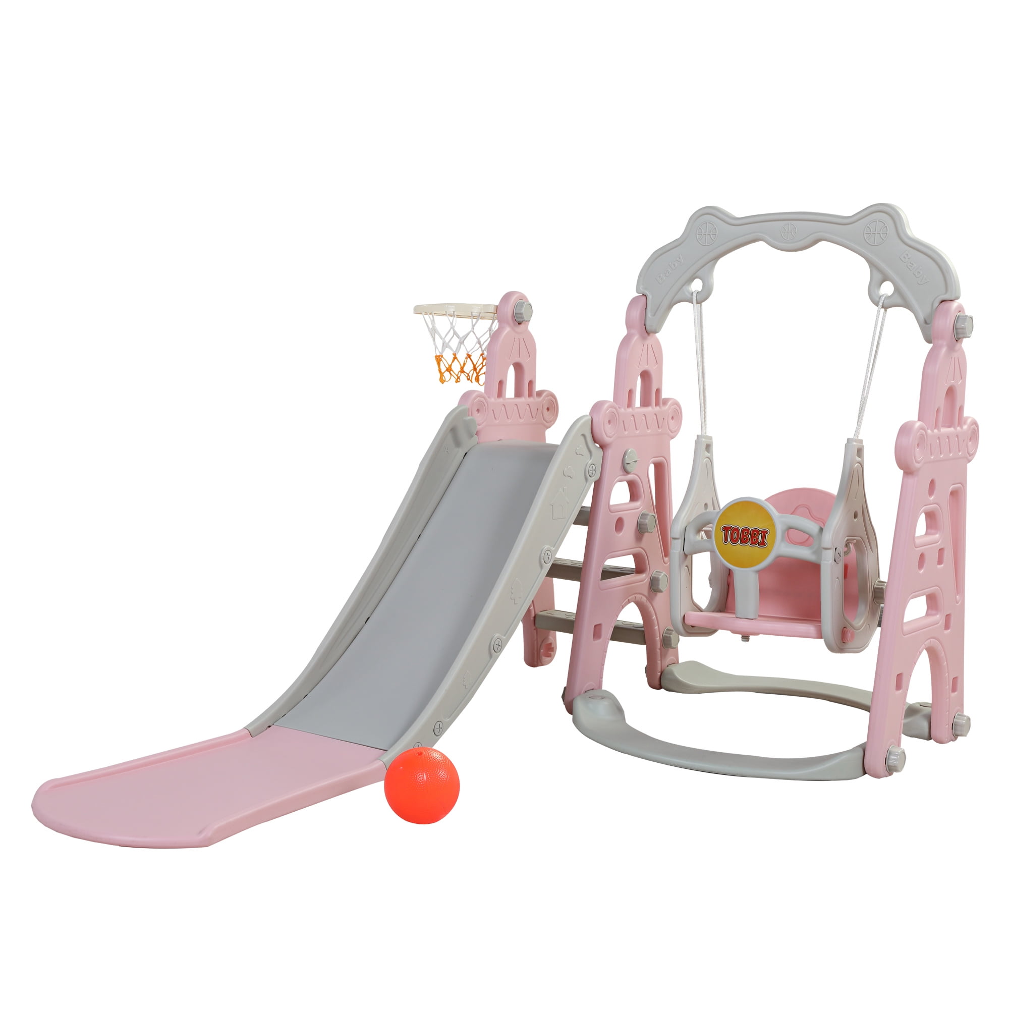 Tobbi 4 in 1 Slide and Swing Set for Toddlers, Indoor Outdoor Slide
