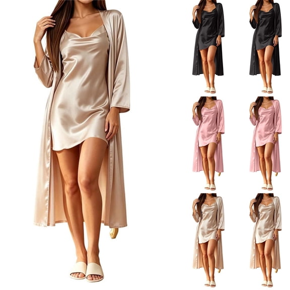 Ihhxva Pajama Set for Women Sleepwear Women's Nightgown Robe Luxury Two Piece, Loose Fit 3/4 Sleeve Matching Nightwear Home Relaxation S-XL