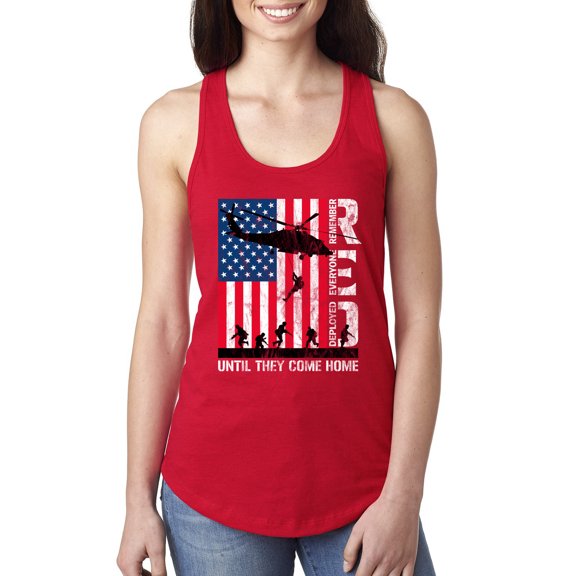 Wild Bobby RED Remember Everyone Deployed Until They Come Home USA Military Women Racerback Tank Top