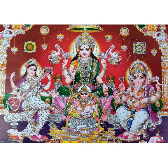 Crafts of India Lakshmi Ganesha Saraswati 5” x 7” Poster