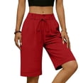 thumbnail image 6 of VBVC Women's Drawstring Cotton-Linen Shorts,Summer Straight Leg Capris for Women,Ladies High Waist Breathable Beach Work Lounge Pants with Pockets,Red,S-2XL, 6 of 7