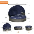 thumbnail image 3 of 4 Pieces Patio Furniture Round Outdoor Daybed,Wicker Rattan Sectional Sofa with Retractable Canopy,Wicker Conversation Set with Washable Cushions,Storable Table in Porch Backyard,Dark Blue, 3 of 7