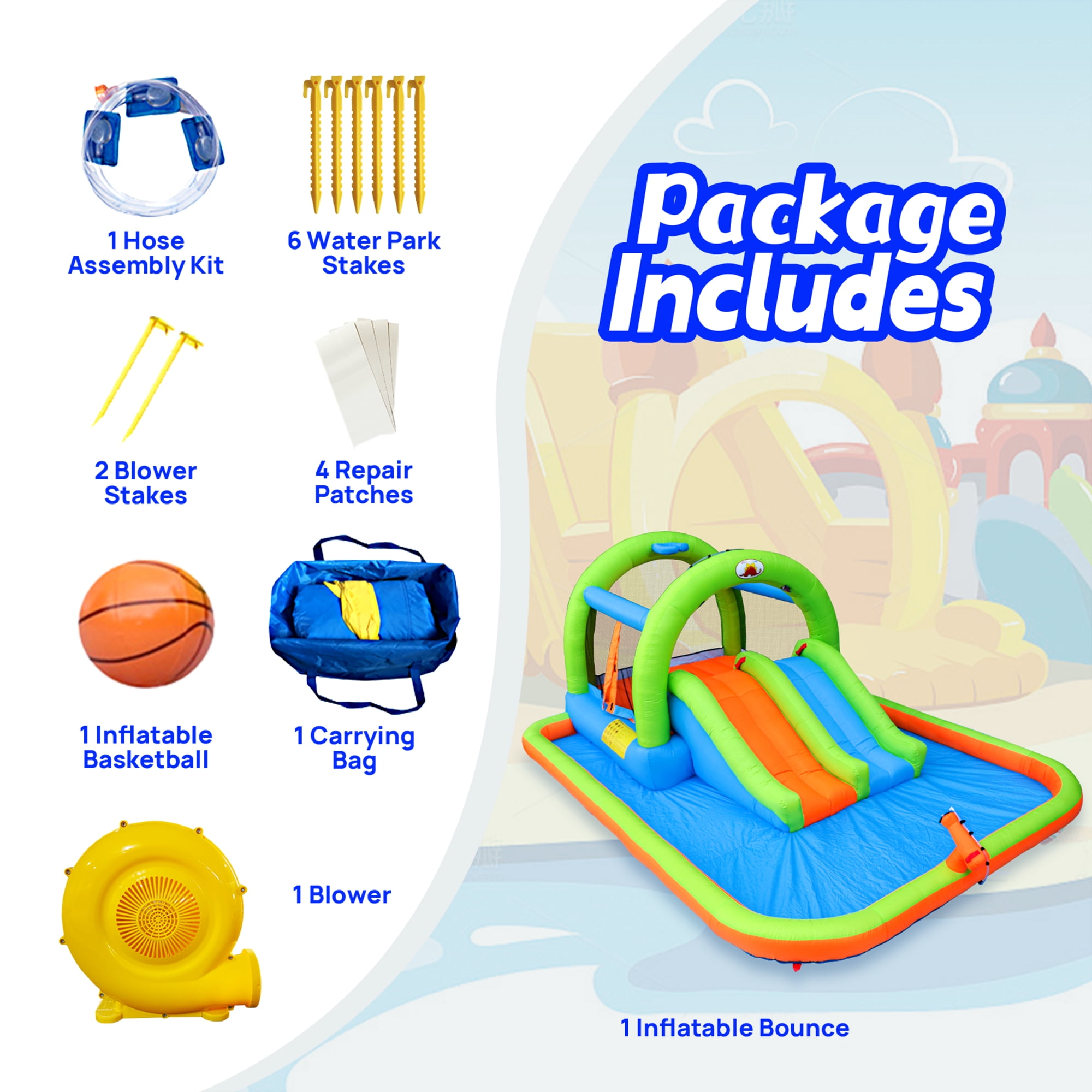 WELLFUNTIME Inflatable Water Slide, Bounce House with Blower, Splash Pool, Water Cannon, Water Park for Kids Backyard Summer Fun