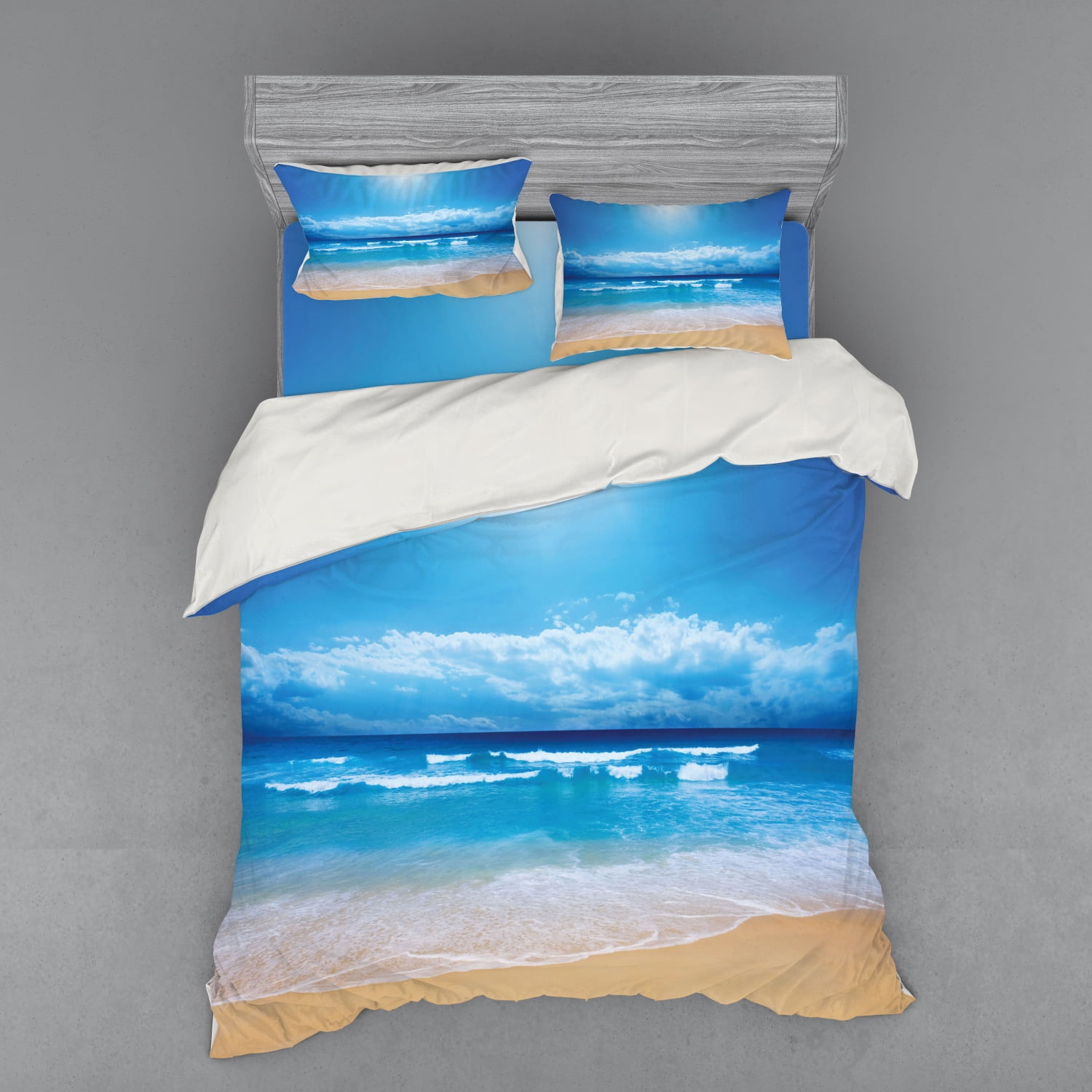 Beach Duvet Cover Set, Seascape Theme Landscape of the Beach and the ...