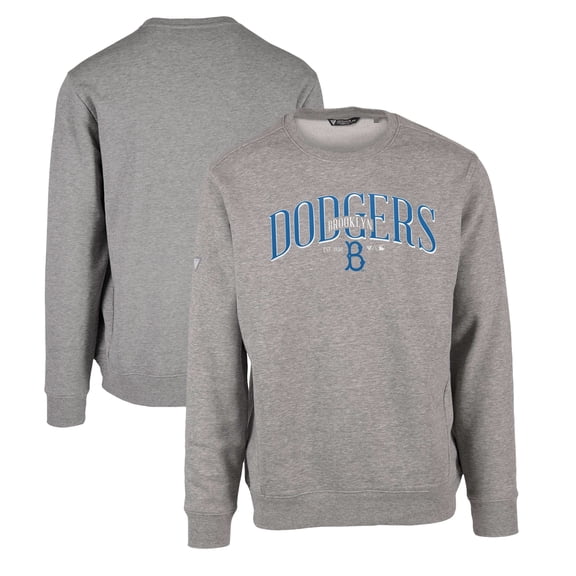 Men's Levelwear Gray Brooklyn Dodgers Zane Cooperstown Collection Retro Spellout Pullover Sweatshirt