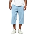 thumbnail image 4 of Capris Sweatpants for Men Wide Leg Drawstring Below Knee Shorts Light Blue Crooped Pants with Pockets Size L, 4 of 8
