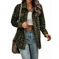 thumbnail image 2 of Women' Corduroy Leopard Jacket Button Down Long Sleeve Blouses Fall Jacket Casual Coat Army Green L, 2 of 7