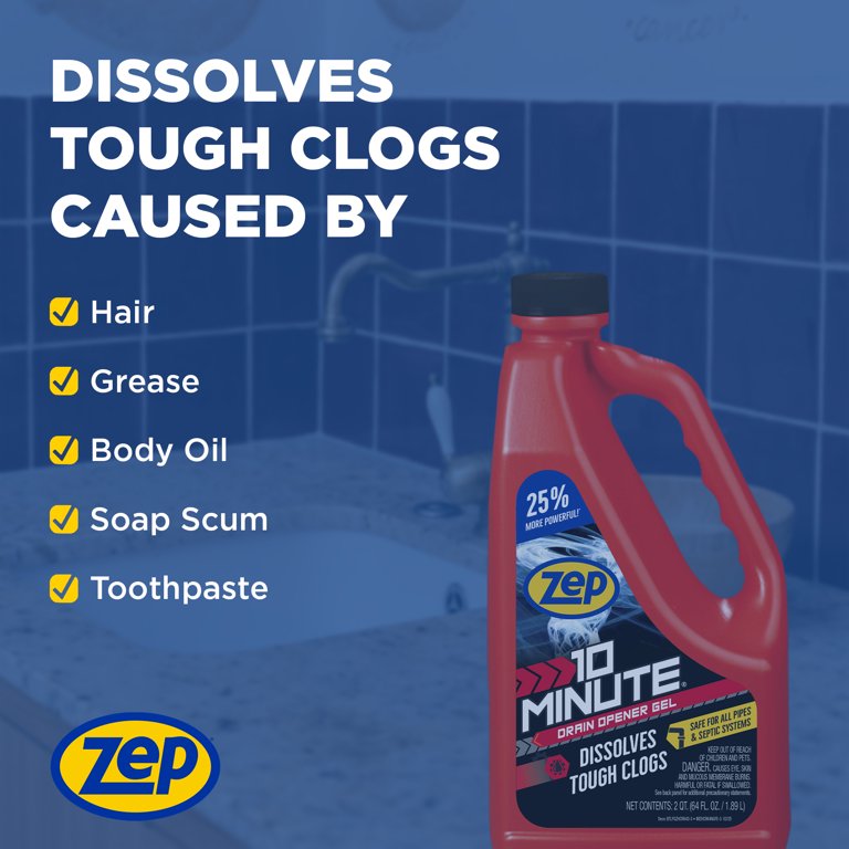 Zep Commercial Strength Drain Opener Gel, Safe for All Pipes, 64oz Zep Commercial Strength Drain Opener Gel, Safe for All Pipes, 64oz