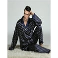 thumbnail image 2 of Elegant Mens Pajamas, Two Piece Set, Soft Satin Feel Sleepwear, 2 of 6