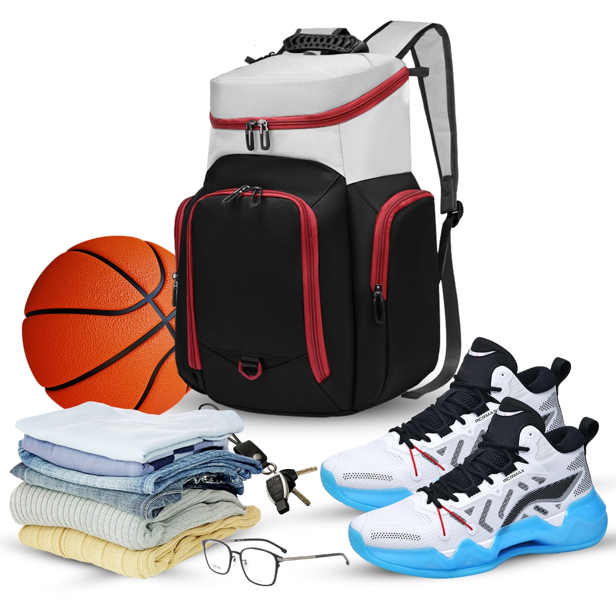 Sports Bag for Basketball, Soccer & More Basketball Backpack with Ball Holder & Shoes Compartment