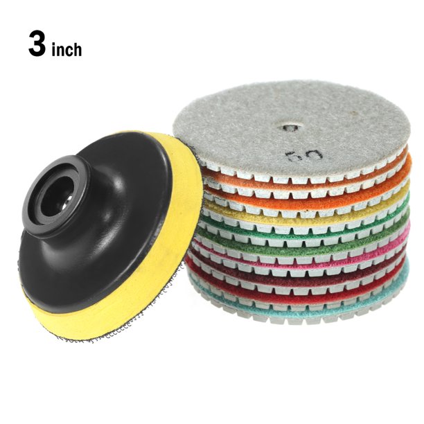 10pcs 3" Diamond Flexible Polishing Pads Grinding Disc + 1pc Backing