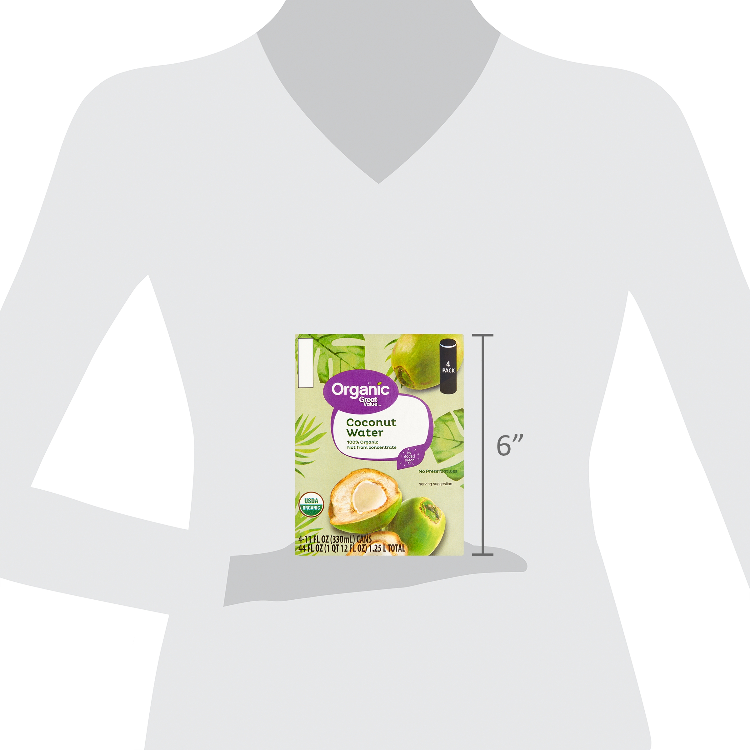 Great Value Organic Coconut Water, 11 fl oz, 4 Count