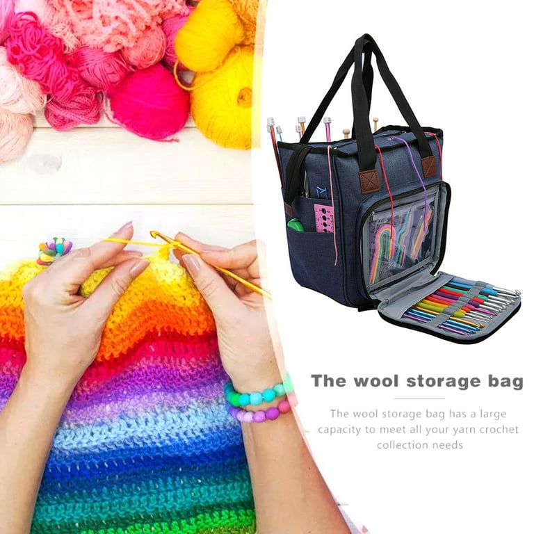 Willstar Yarn Storage Bags Handbags Yarn Crochet Knitting Accessory Organizer Crochet Portable Household Storage Bag Blue, Size: 10.24 x 9.06 x 5.52