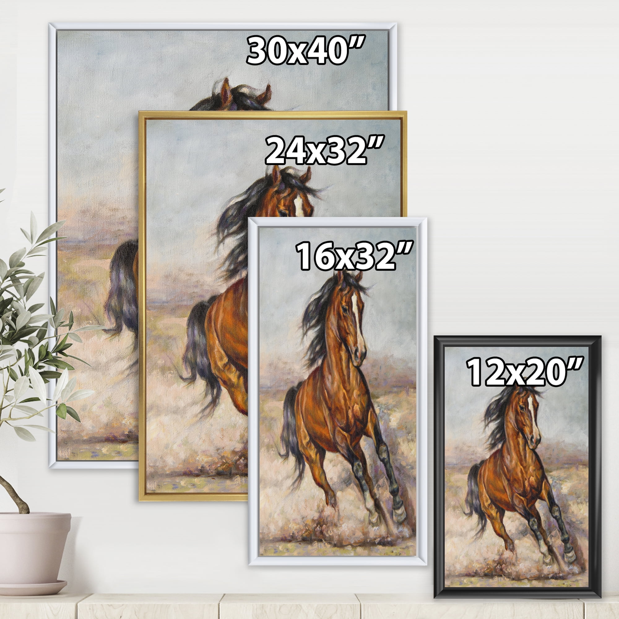 Designart 'A Brown Horse In The Race' Farmhouse Framed Canvas Wall Art Print