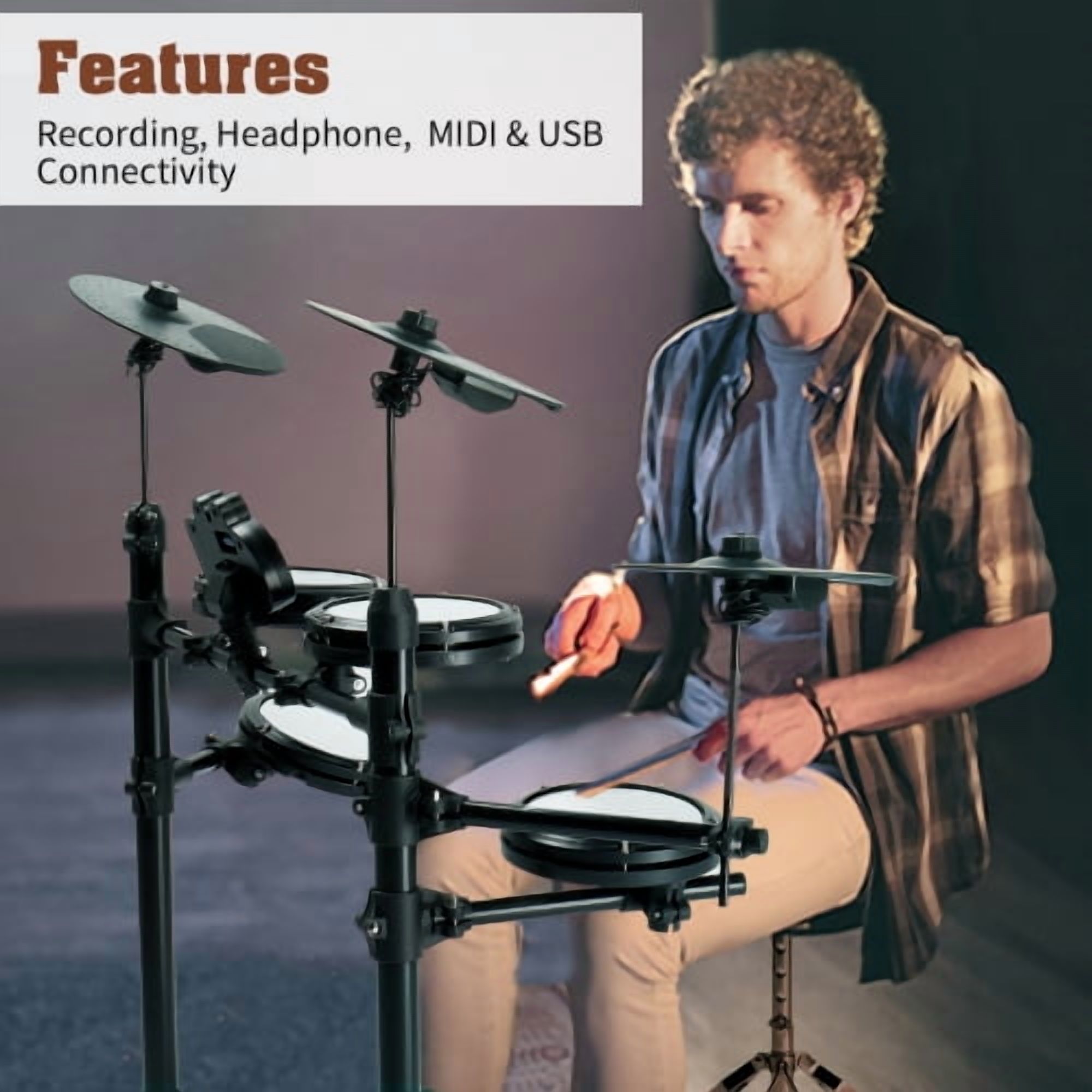 Ktaxon Electronic Drum Set for Beginner with 4 x 7in Drum Pads, 3x 10in Cymbals, 150  Sounds, Drum Module, Headphones, Drumsticks