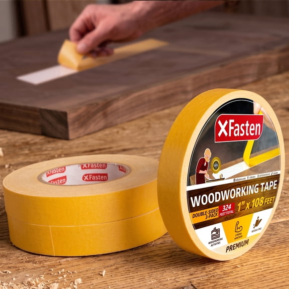XFasten Double Sided Woodworking Tape, 1 Inch x 108 Ft, 3-Pack – Removable, Residue-Free, for Routing, Edge Banding & Template Work