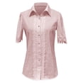 thumbnail image 5 of 2026 New Womens Casual V Neck Short Sleeve Button Down Shirts Business Casual Work Boho Tops Blouses(Light Pink,XXXL), 5 of 6