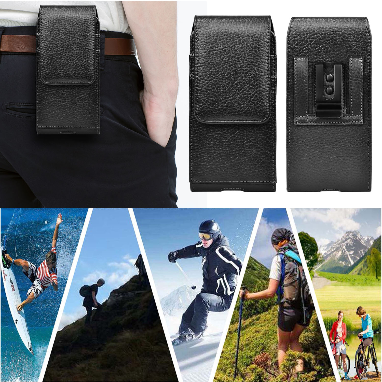 Vertical Synthetic Leather Phone Pouch With Belt Loop – Fits IPhone, Samsung, LG – Matte Finish