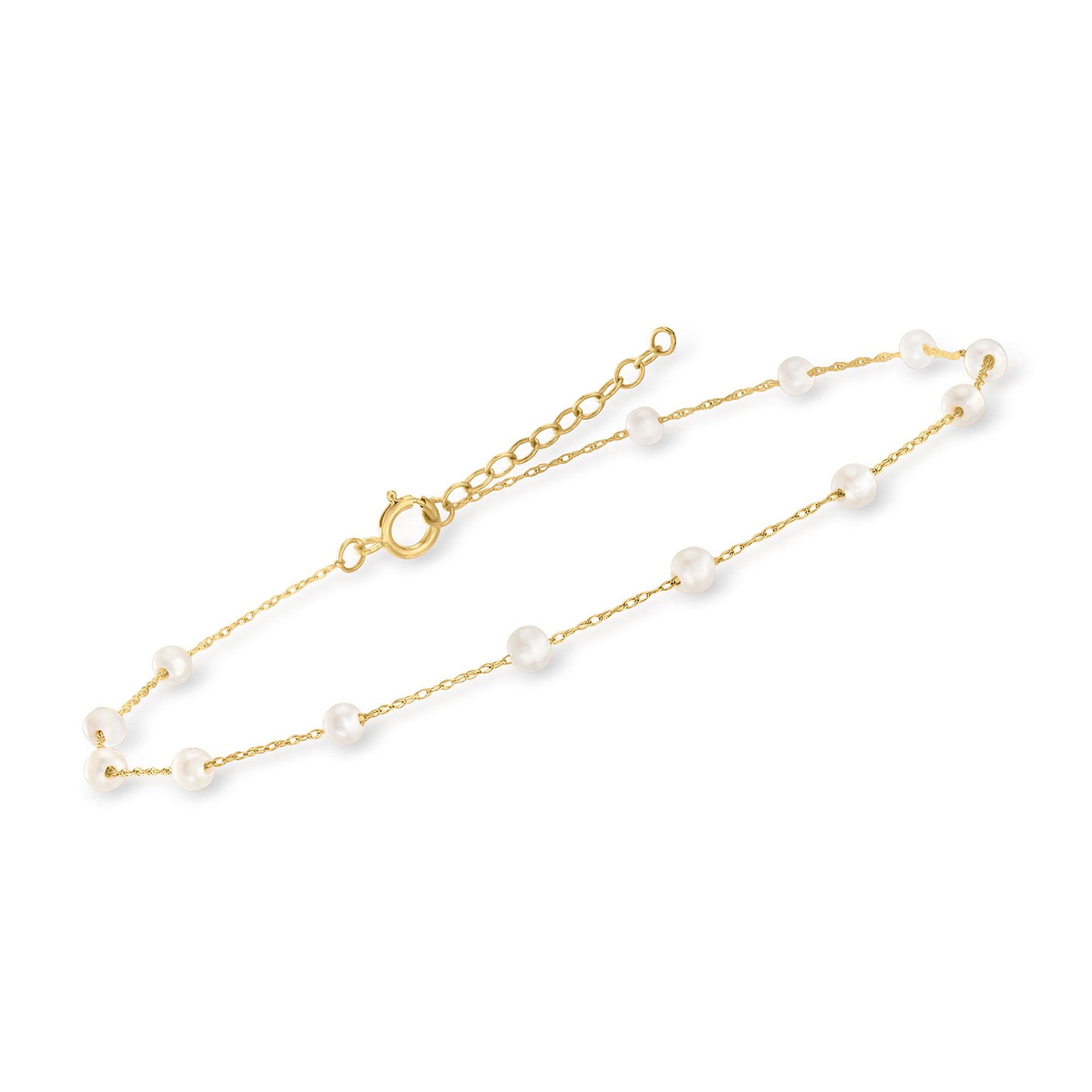 Pure Collection by Ross-Simons 3-3.5mm Cultured Pearl Station Anklet in 10kt Yellow Gold, Women's, Adult