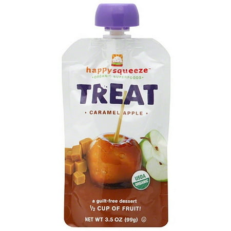 Happy Squeeze Treat Caramel Apple Squeezable Fruit Dessert, 3.5 oz, (Pack of 12)
