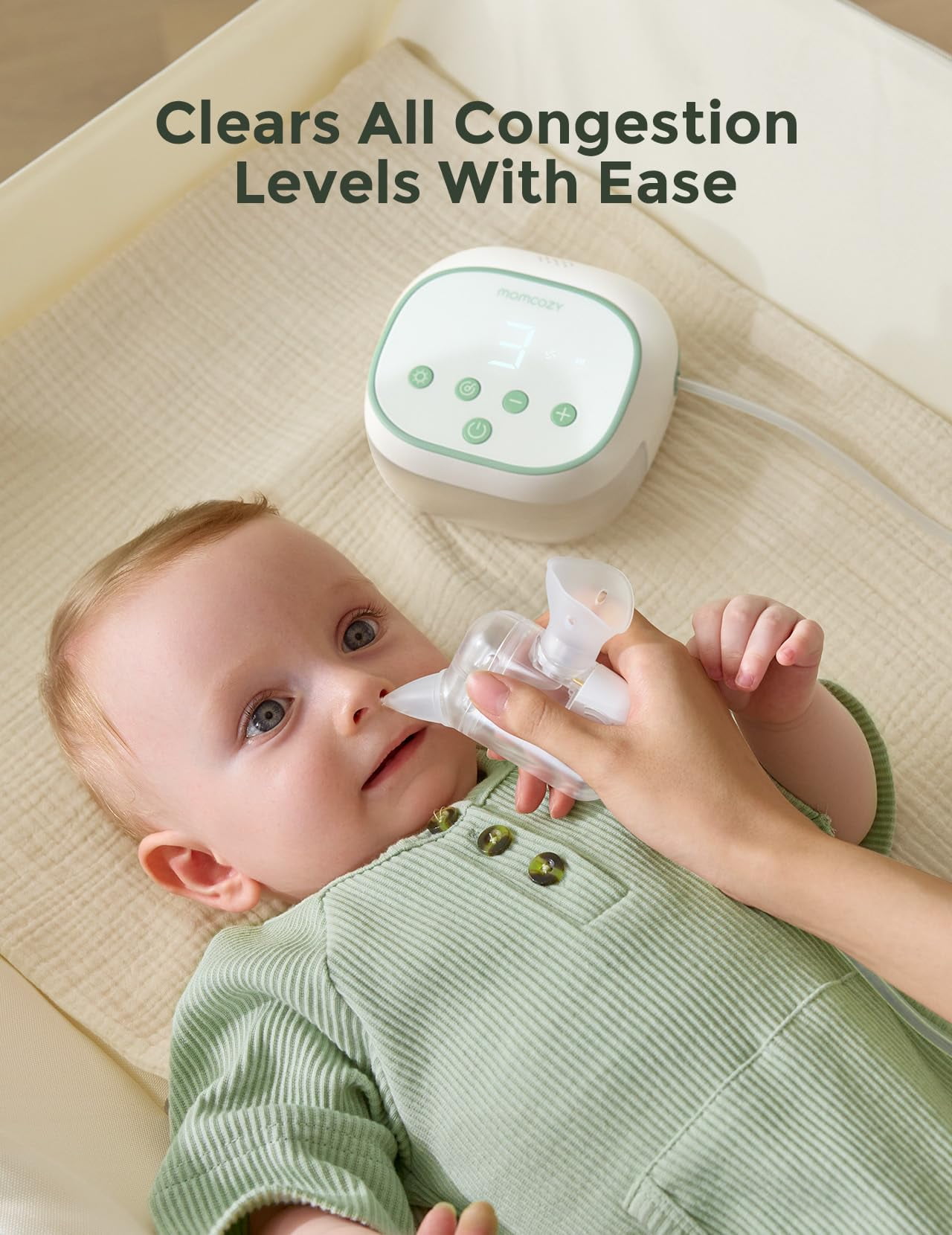 Momcozy BreezyClear Pro™ Nasal Aspirator for Baby, Hospital-Grade 75 kPa, 9 Adjustable Suction Levels, with Light & Music