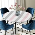 thumbnail image 3 of Pink Grey Stripe Round Fitted Tablecloth with Elastic Edge, Waterproof Table Cloth Table Cover for 55"-60" Tables, Modern Farmhouse Vertical Striped Tablecloths for Dining Picnic Indoor Outdoor, 3 of 9