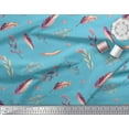thumbnail image 2 of Soimoi Blue Cotton Jersey Fabric Leaves & Feather Decor Fabric Printed Yard 58 Inch Wide, 2 of 3