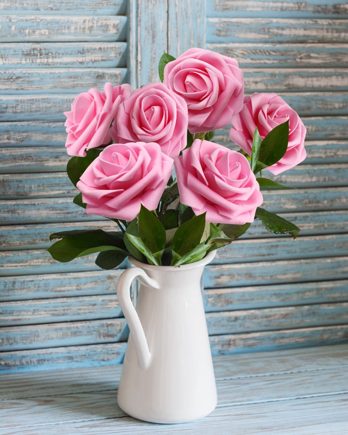 50 PCS Dark Pink Artificial Flowers Real Looking Faux Foam Fake Roses with Stems for Wedding Decoration Bridal Shower Centerpieces Arrangements Party Tables Decor