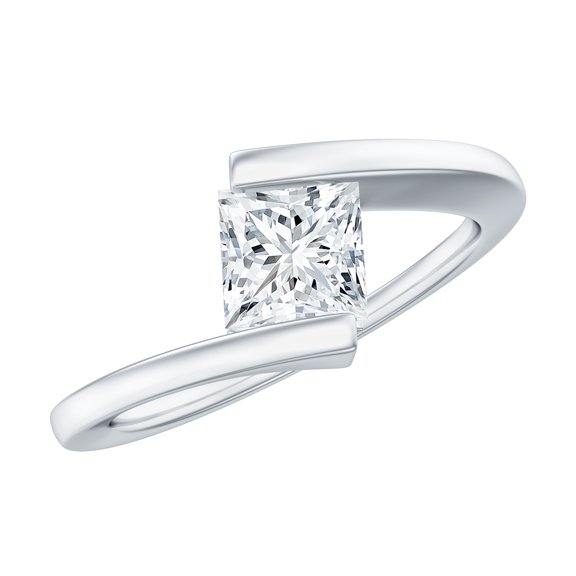 Rosec Jewels Lab Created Diamond Promise Bypass Ring - Princess Cut Diamond Ring (5mm, EF-VS Grade) - Valentines Day Gift, 925 Sterling Silver, US 4.00