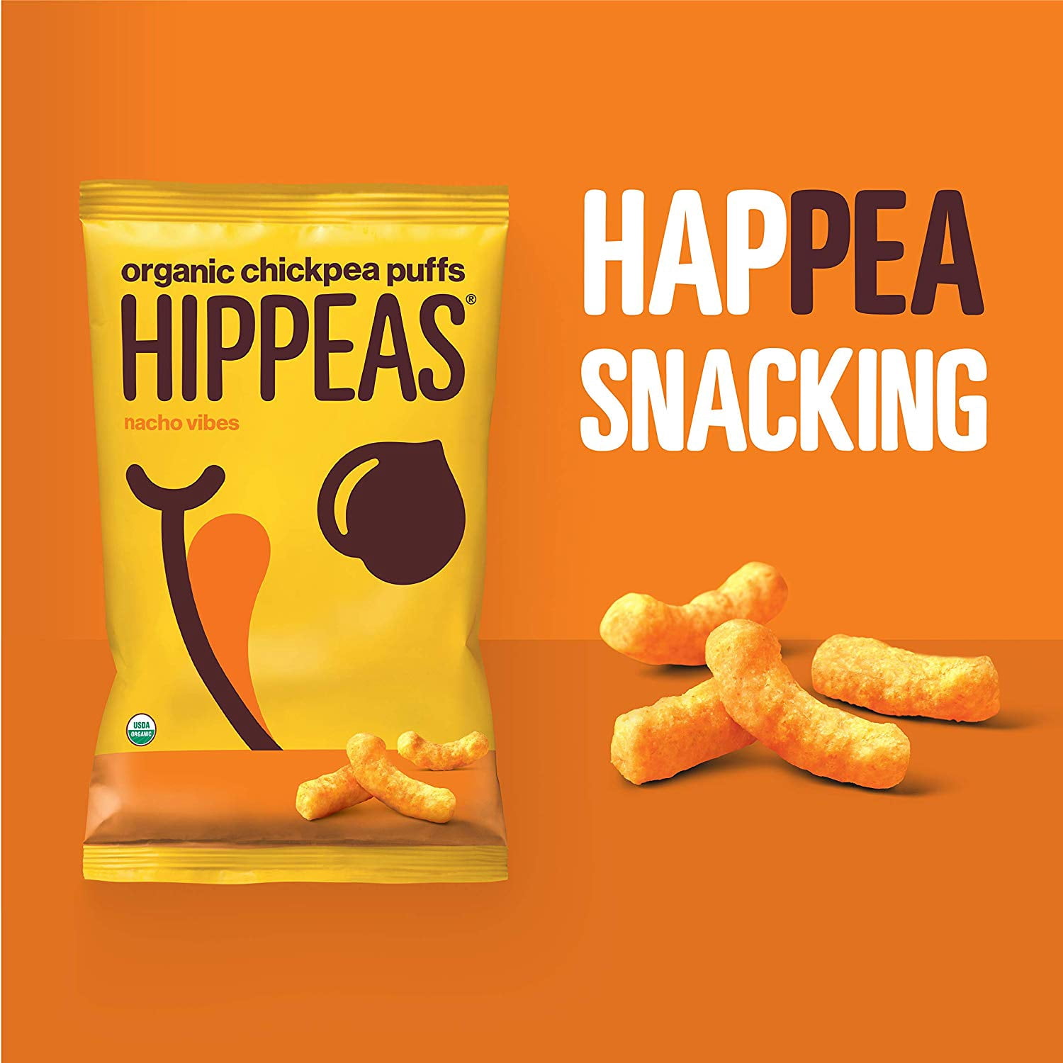 Hippeas Organic Vegan Chickpeas Puffs, Nacho Cheese, 5 oz
