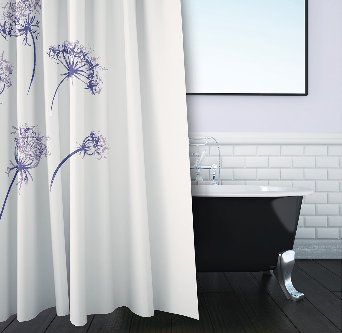 Simply Daisy 70" W x 73" L Just Dandy Polyester Shower Curtain, Purple [1 Ct]