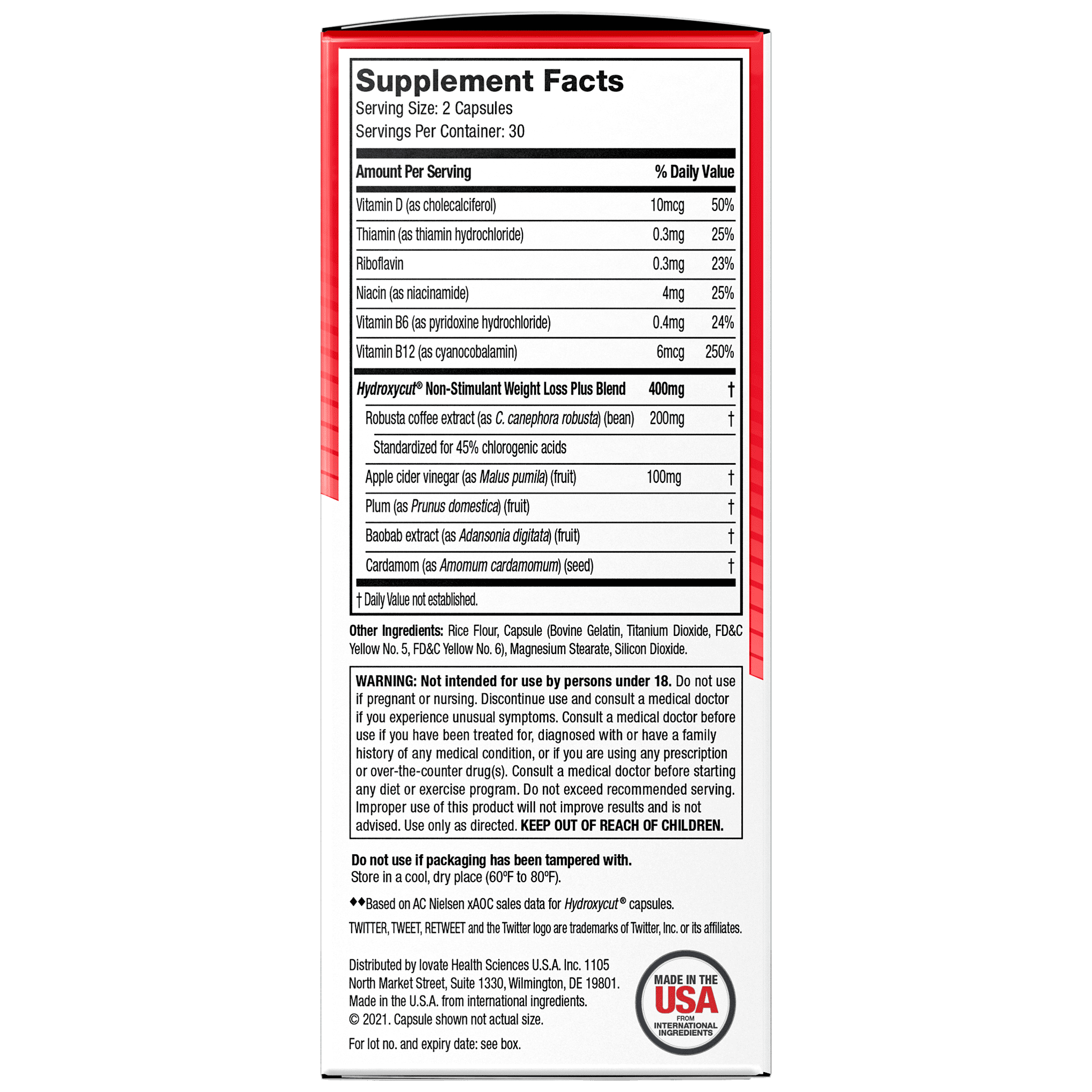 Hydroxycut Pro Clinical Non-Stimulant Weight Loss Supplement with Apple Cider Vinegar, 60 Capsules