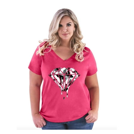 Topaz Neck - Diamond Camouflage Melting Bleeding Dripping Women Curvy Plus Size V-Neck Tee