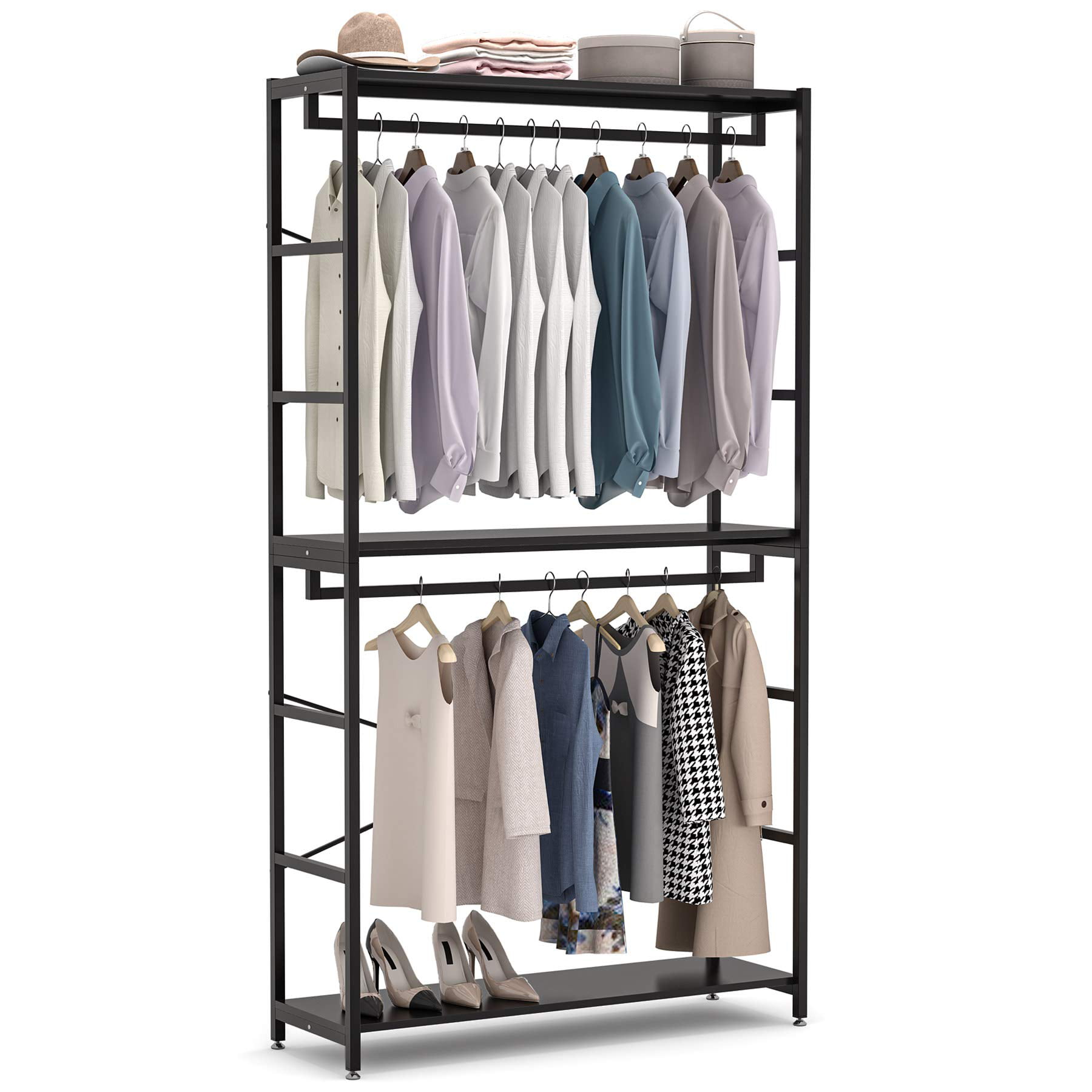 Dropship Free-Standing Closet Organizer With Storage Box & Side Hook;  Portable Garment Rack With 6 Shelves And Hanging Rod; Black Metal  Frame&Rustic Board Finish; Hanging Closet Shelves (Rustic Brown). to Sell  Online