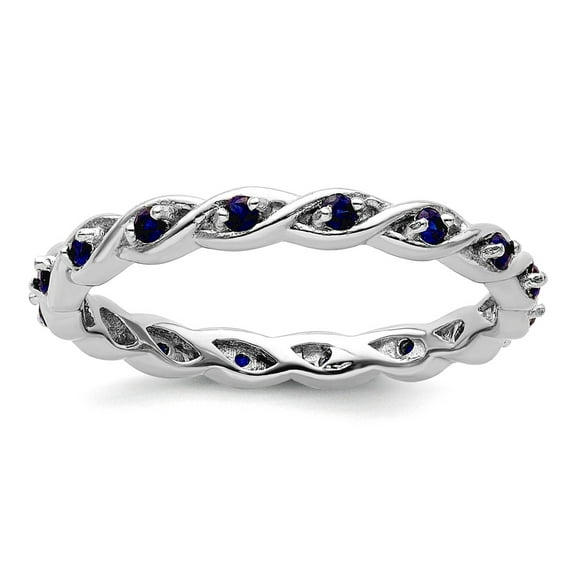2.5mm 925 Sterling Silver Polished Prong set Stackable Created Sapphire Ring Size 7 Stackable Ring for Women