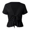 thumbnail image 3 of Women's Plus Size V Neck Short Sleeve Blouse Ruffle Hem Tie Front Crop Top Lightweight Summer Casual Tunic Shirt, 3 of 5