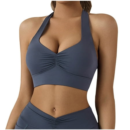 SMihono Backless Sports Bras for Women Activewear Bra - Padded Seamless High Impact Support for Yoga Gym Workout Fitness (Navy S )